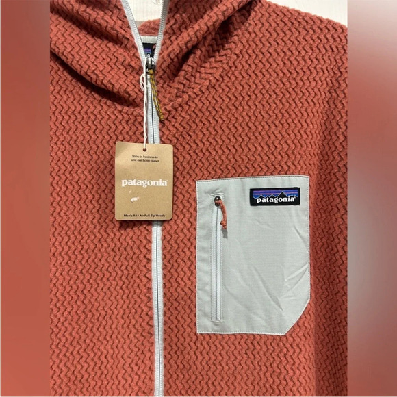 Patagonia Men's XXL R1 Air Full-Zip Hooded Jacket Burl Red Grey NWT - Picture 5 of 10